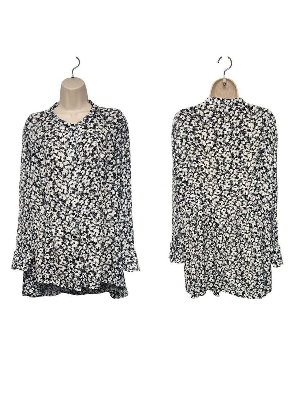 Lane Bryant Long Sleeve Floral Tunic Blouse Size 16 Black/White